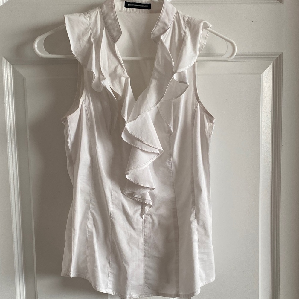 Express White Ruffled Sleeveless Top - Picture 3 of 6